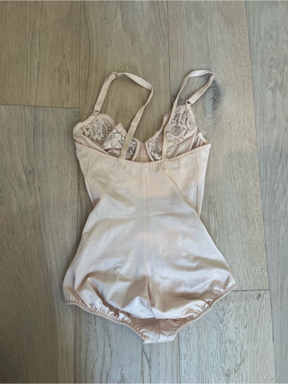 Olga Beige Lace-Trim Satin Bodysuit - Picture 2 of 4